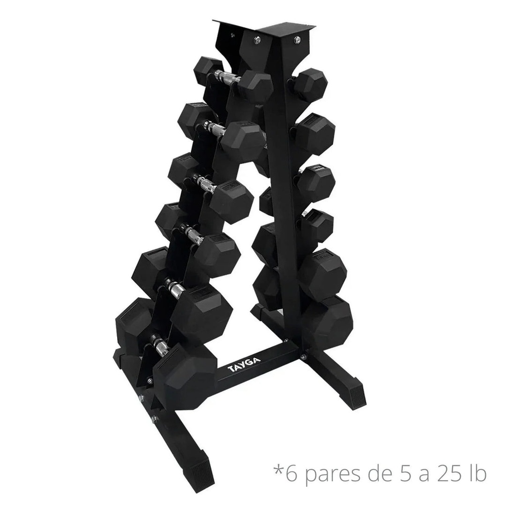 [124] SET MANCUERNAS HEXAGONALES 6 PARES DE 5, 10, 12, 15, 20 Y 25 CON RACK TAYGA