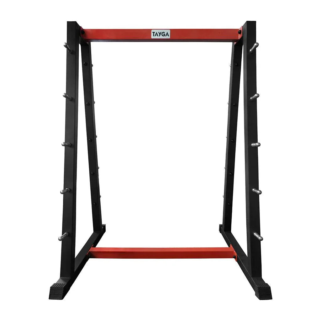 [131] RACK PARA BARRAS DE PESO INTEGRADO NEGRO CON ROJO TAYGA