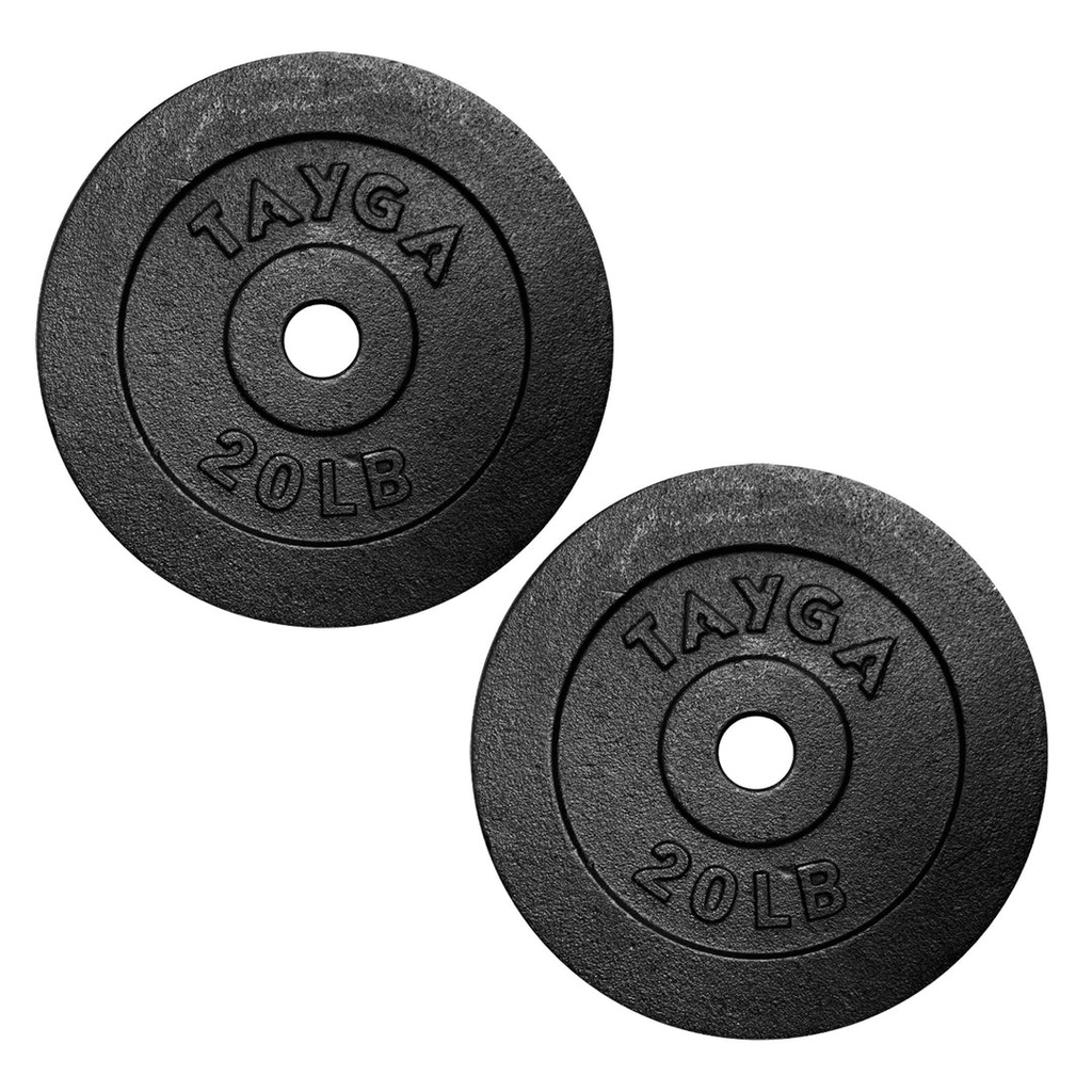[254] DOS DISCOS ACERO NEGRO 20 LB C/U,30MM DIAM.1 CAJA TAYGA