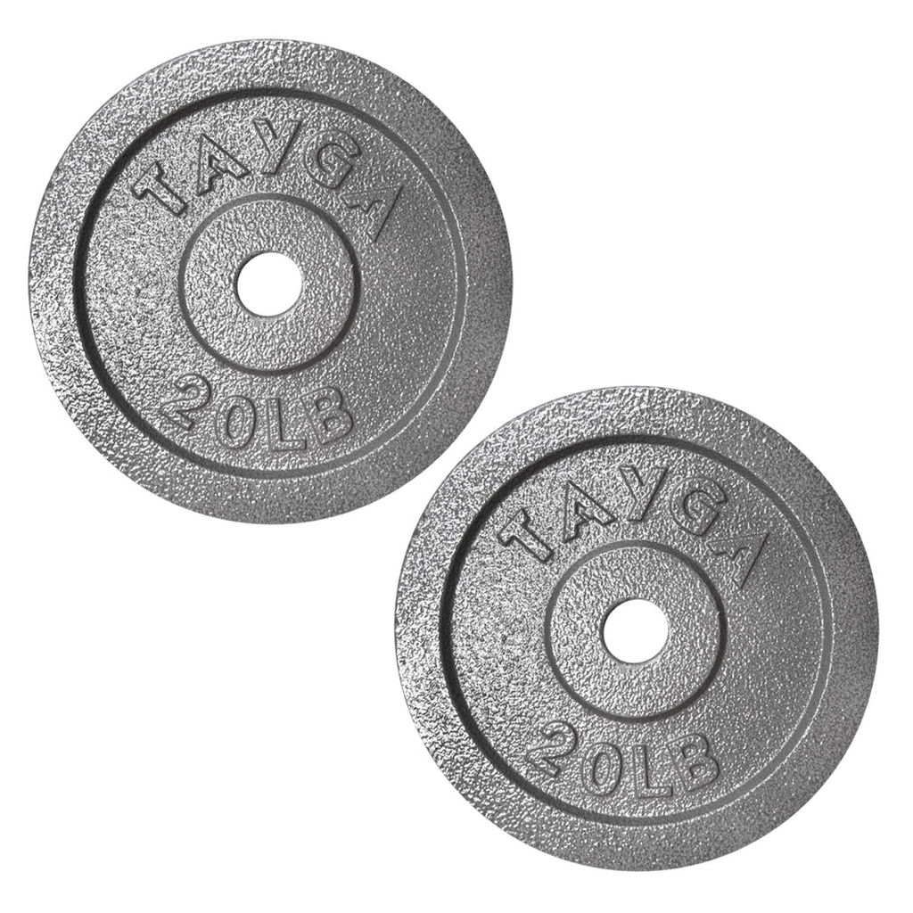 DOS DISCOS ACERO PLATEADOS 20 LB C/U,30MM DIAM.1 CAJA TAYGA