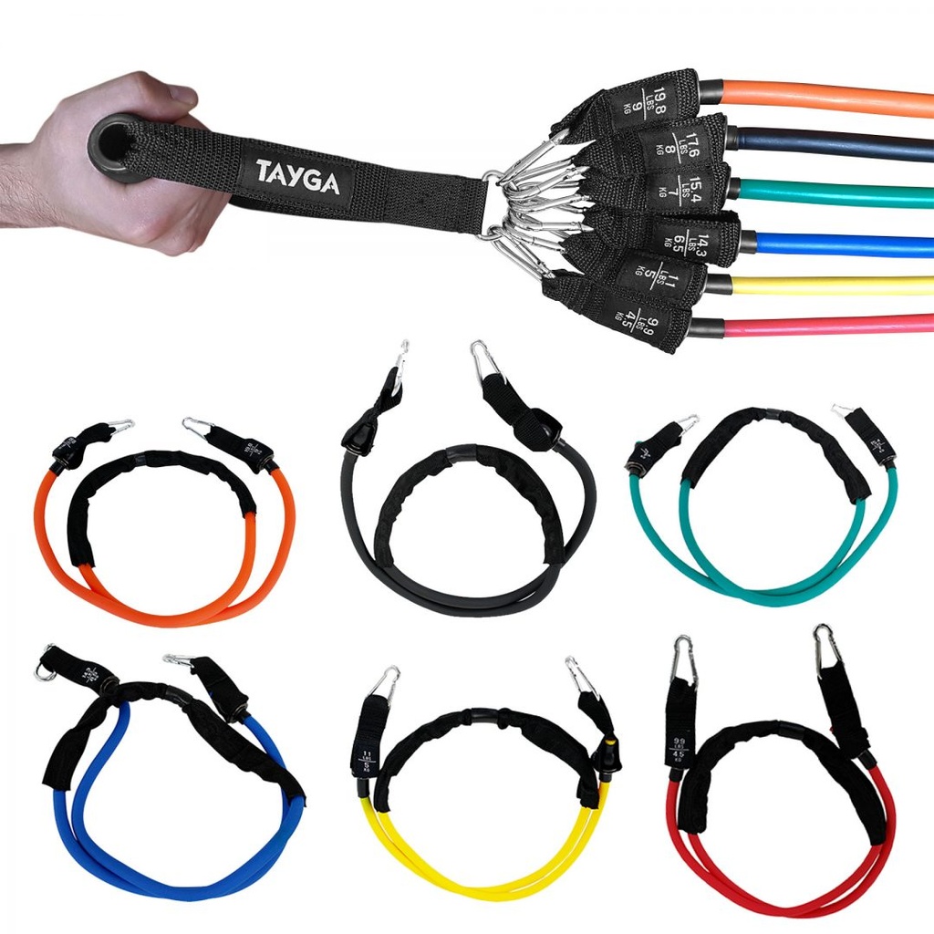 [293] SET 6 PIEZAS DE LIGAS DE RESISTENCIA CON ACCESORIOS TAYGA
