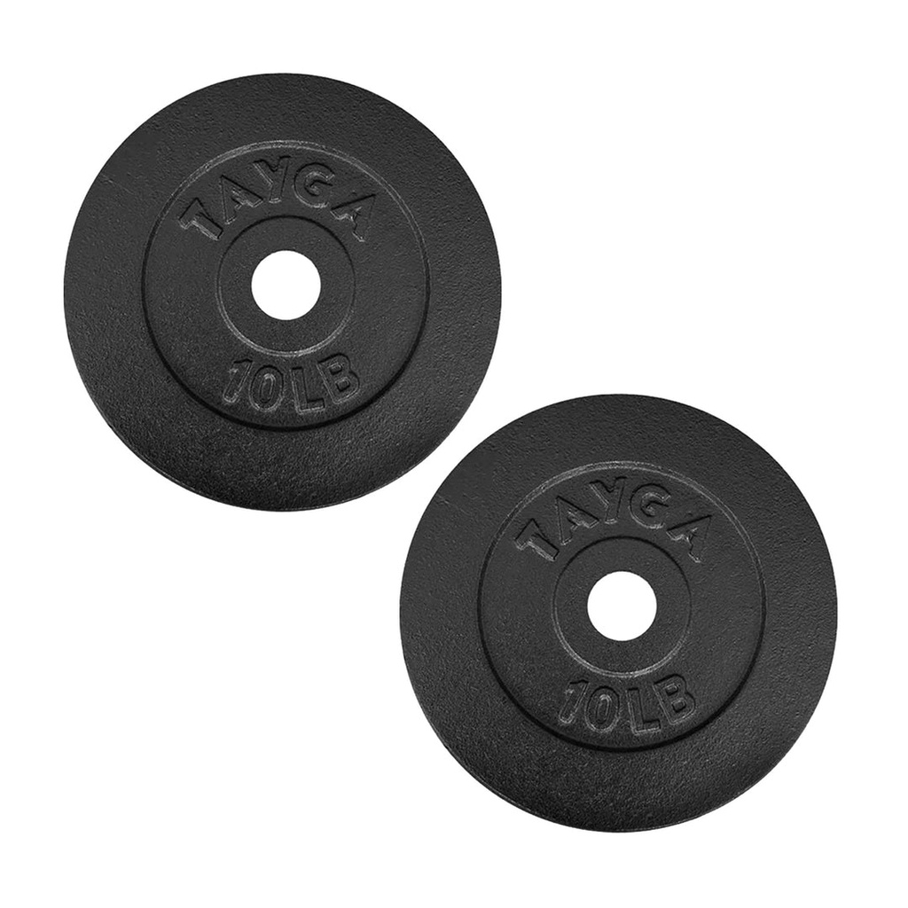 [316] DOS DISCOS ACERO NEGRO 10 LB C/U,30MM DIAM.1 CAJA TAYGA