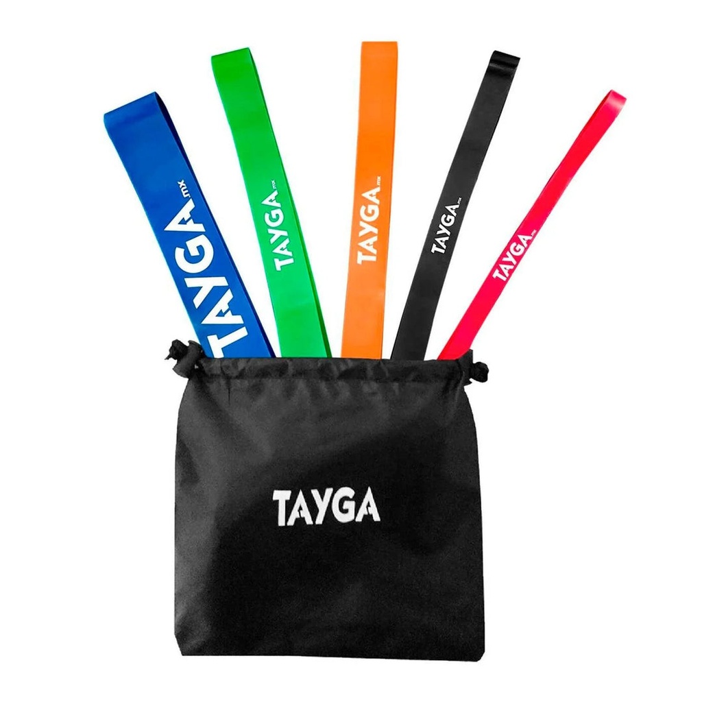 [333] SET 5 RESISTANCE LOOP BAND CORTAS Y BOLSA TAYGA