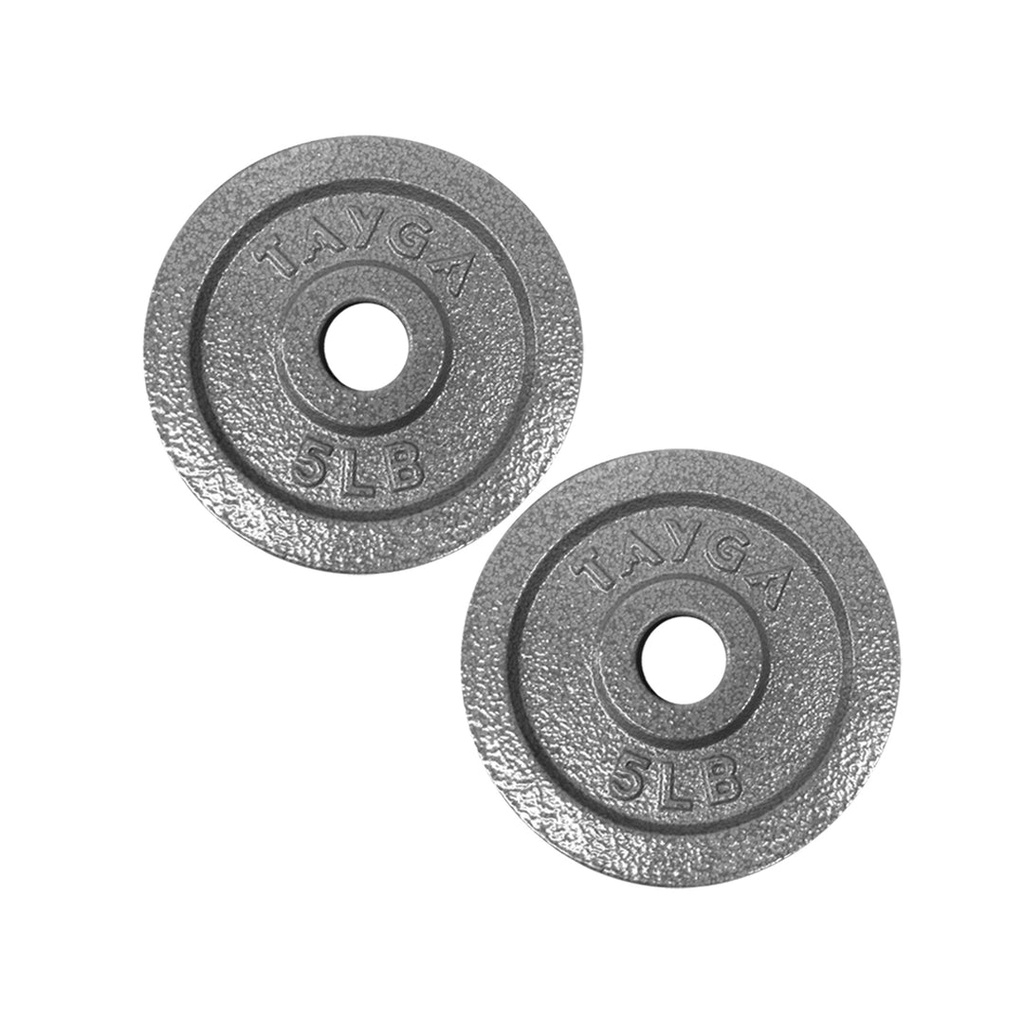 [367] DOS DISCOS ACERO PLATEADOS 5 LB C/U,30MM DIAM.1 CAJA TAYGA (6 MESES)