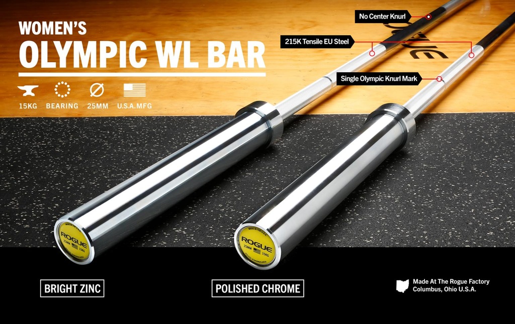 [556] ROGUE 25MM OLY BAR IWF (BRIGHT ZINC SHAFT / BRIGHT ZINC SLEEVE)- BARRA OLÍMPICA