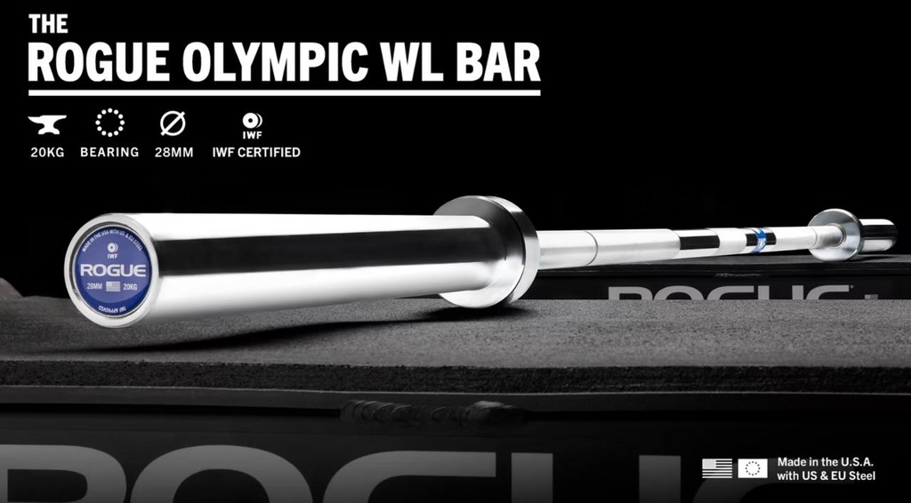 [557] ROGUE 28MM IWF OLYMPIC WEIGHTLIFTING BAR W/ CENTER KNURL - BRIGHT ZINC - BARRA DE LEVANTAMIENTO DE PESAS