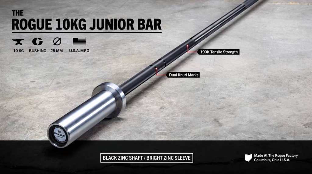 [648] ROGUE JUNIOR BAR 10KG - BARRA OLÍMPICA PARA PRINCIPIANTES