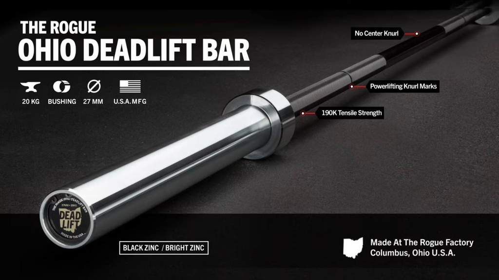 [691] ROGUE OHIO DEADLIFT BAR - BLACK ZINC - BARRA PARA LEVANTAMIENTO DE POTENCIA