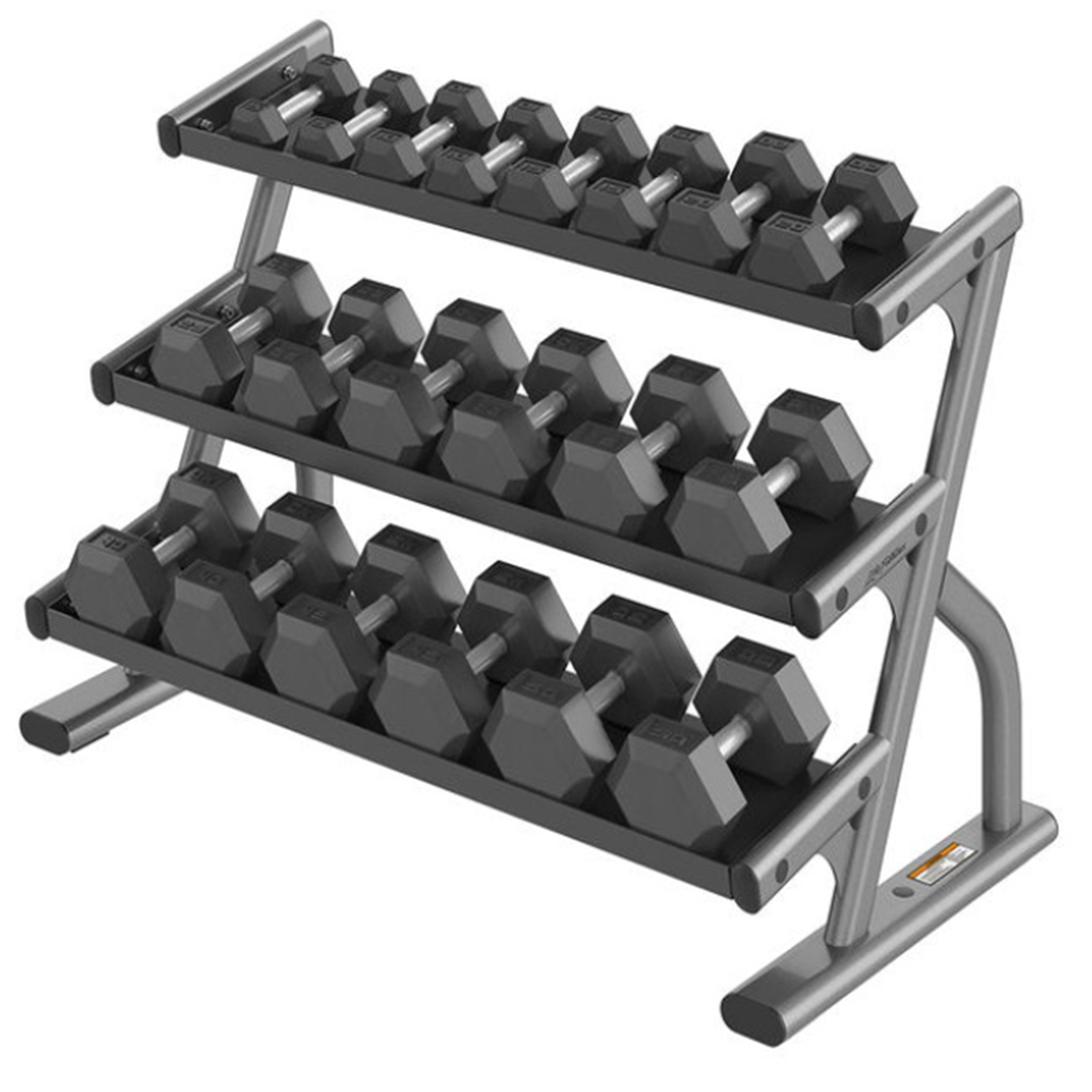 [921] RACK DE TRES NIVELES PARA MANCUERNAS HEXAGONALES SERIE AXIOM LIFE FITNESS