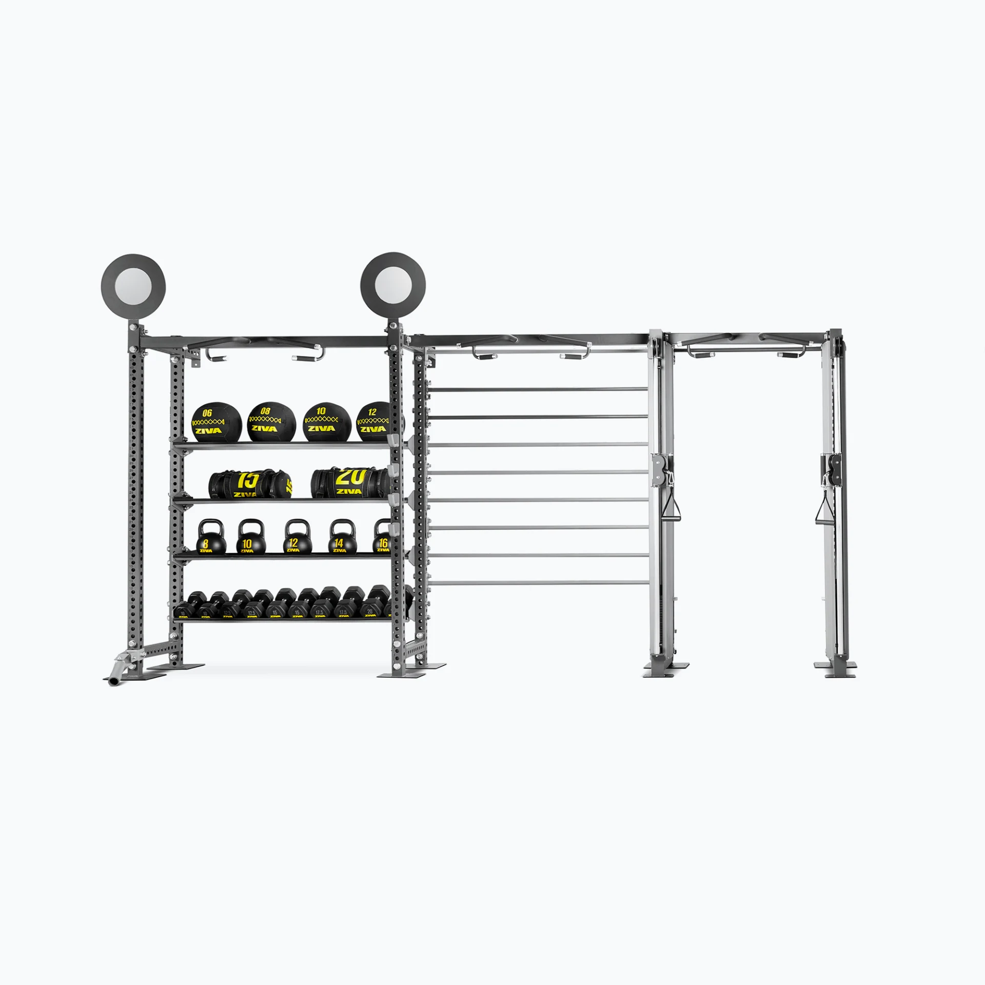 [2308] ESTANTE DE ALMACENAMIENTO DE PARED XP + BARRAS DE ENTRENAMIENTO + CABLE DE PARED XP ZIVA