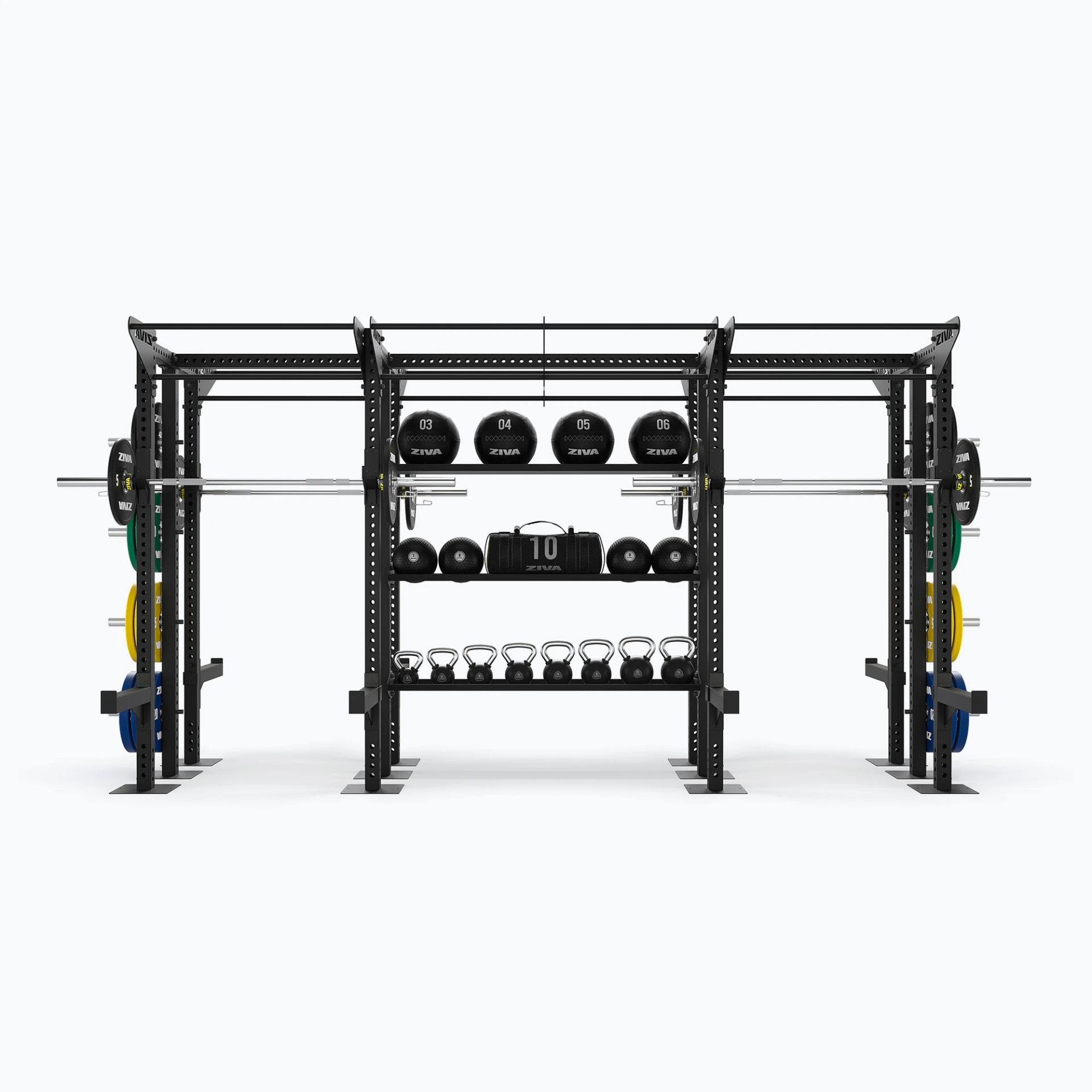 [2392] PLATAFORMA DE ALMACENAMIENTO INDEPENDIENTE DE DOS LADOS XP DE 24 PIES QUE AHORRA ESPACIO CON 6 ESTANTES DE ALMACENAMIENTO, 6 PARES DE BRAZOS DE SEGURIDAD Y SOPORTES EN J, 8 CLAVIJAS PARA ALMACENAMIENTO DE PLATOS ZIVA