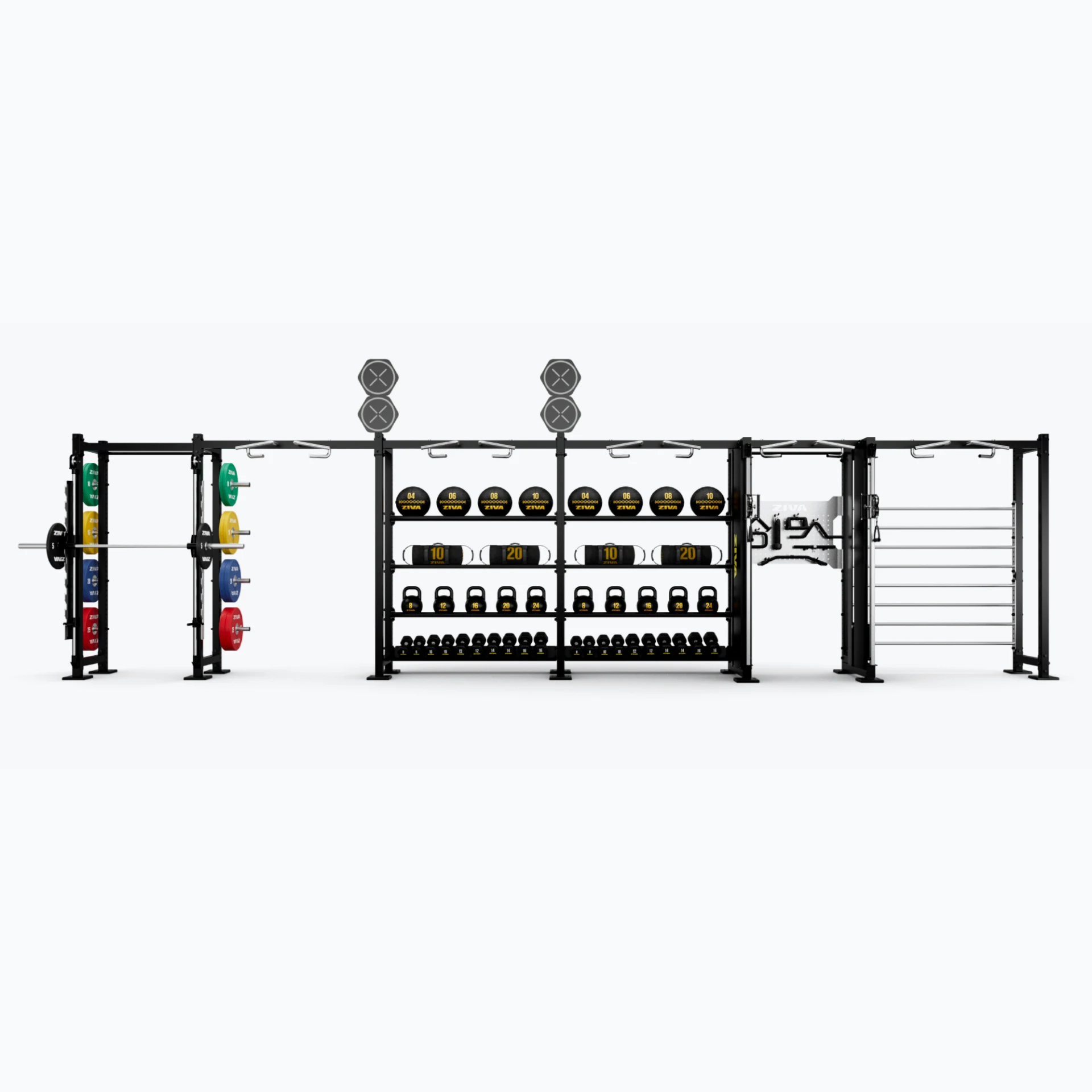 [2631] PARED PARA SEIS CABLES Y MÁQUINA SMITH INOX ZIVA