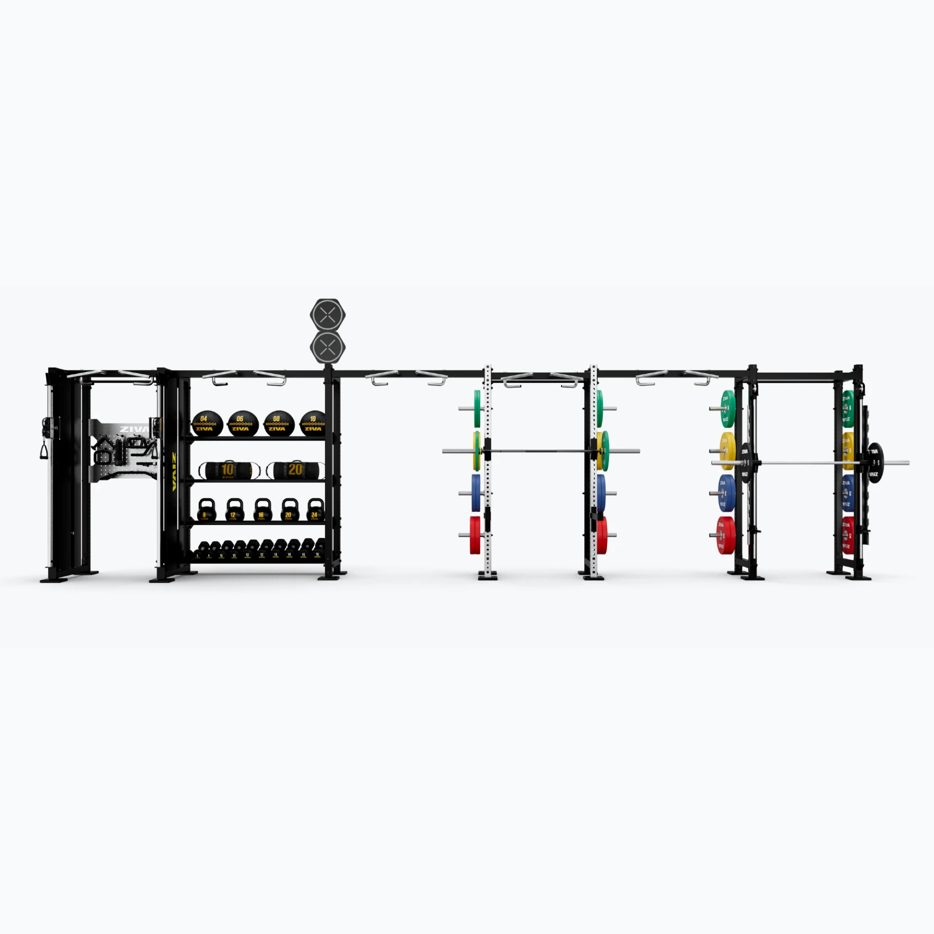 [2632] PARED PARA SEIS CABLES, MEDIO RACK Y MÁQUINA SMITH INOX ZIVA