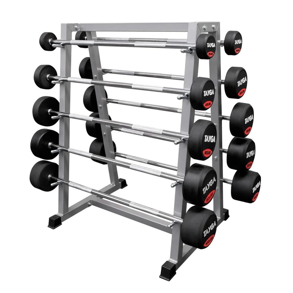 [30] SET DE 10 BARRAS RECTAS DE 20 A 110 LB Y RACK GRIS TAYGA