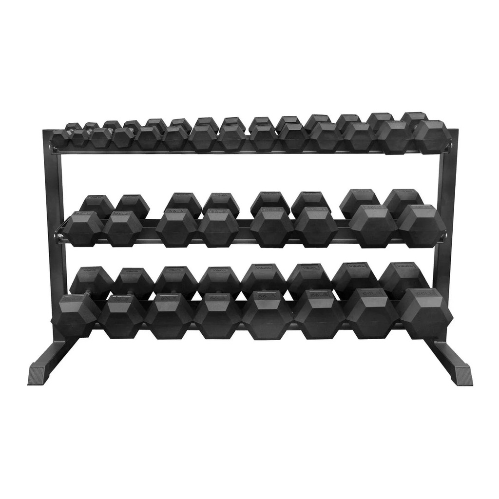 [47] SET MANCUERNAS HEXAGONALES 15 PARES DE 3 A 60 LB Y RACK TAYGA